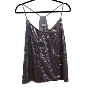 Grace Karin Gray Blue Sequin Racer Back Camisole Tank Top Layer Holiday Festive